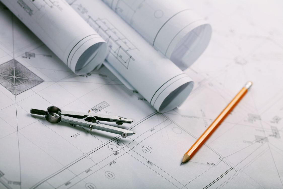 Drafting Tools And Construction Plans Close-up